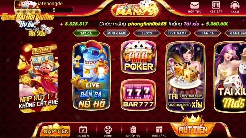 Đa dạng trò chơi tại Man79 game bài đổi thưởng