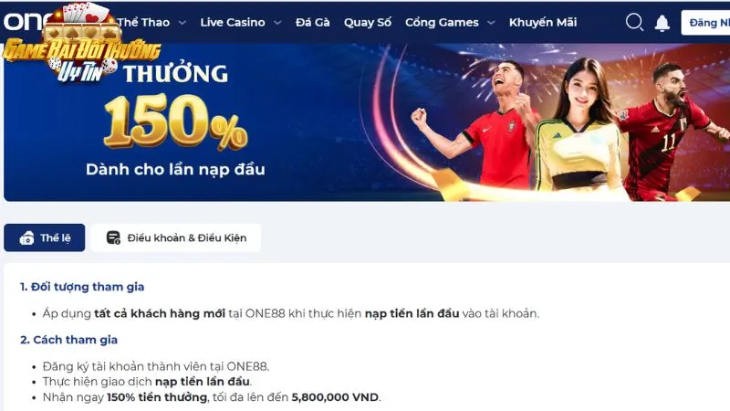 Khuyến mãi One88 cho tân binh